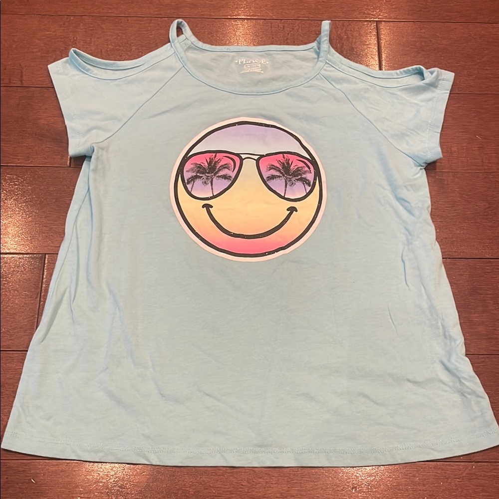 Emoji Cold Shoulder Short Sleeve Tee